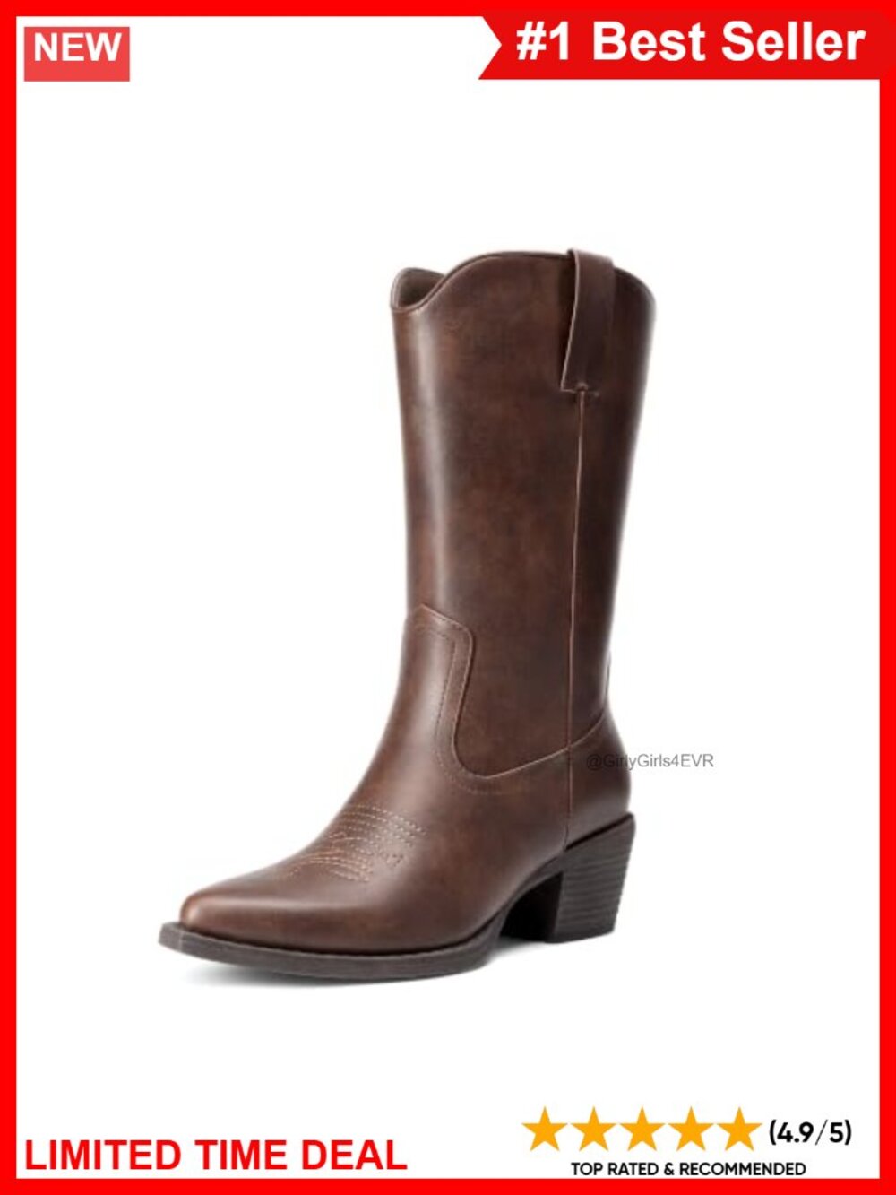 Women's Faux Leather Western Cowboy Boots Square Toe Mid-Calf